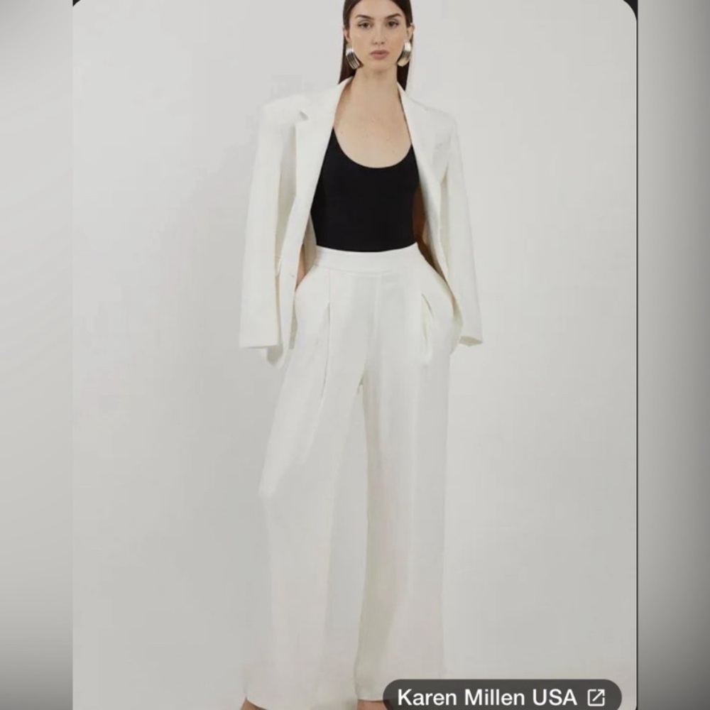 Karen Millen Elegant Cream Satin Wide-Leg Trousers